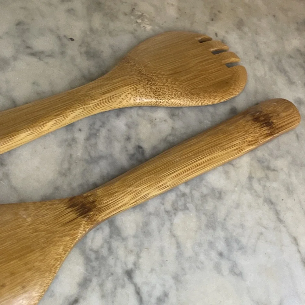 Pair Nice Quality Robust Wooden Spoon and Slotted Spoon Salad Serving Vegetables